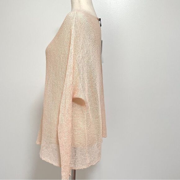 NWT Eileen Fisher Ballet Neck Box Top Shell Peach M Linen Mini Tape Long Sleeve - Picture 4 of 12